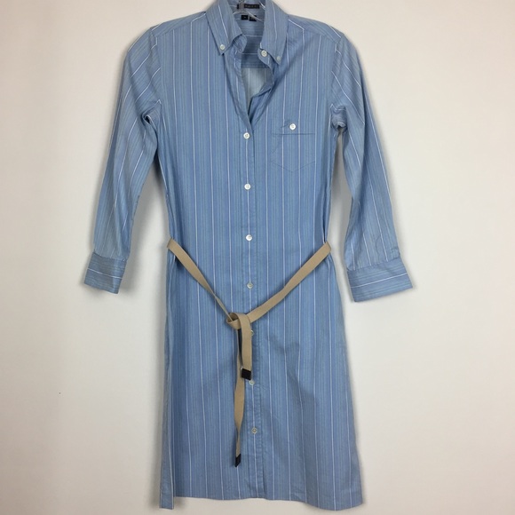 Theory Dresses & Skirts - Theory Verone Blue Striped Belted Shirt Dress